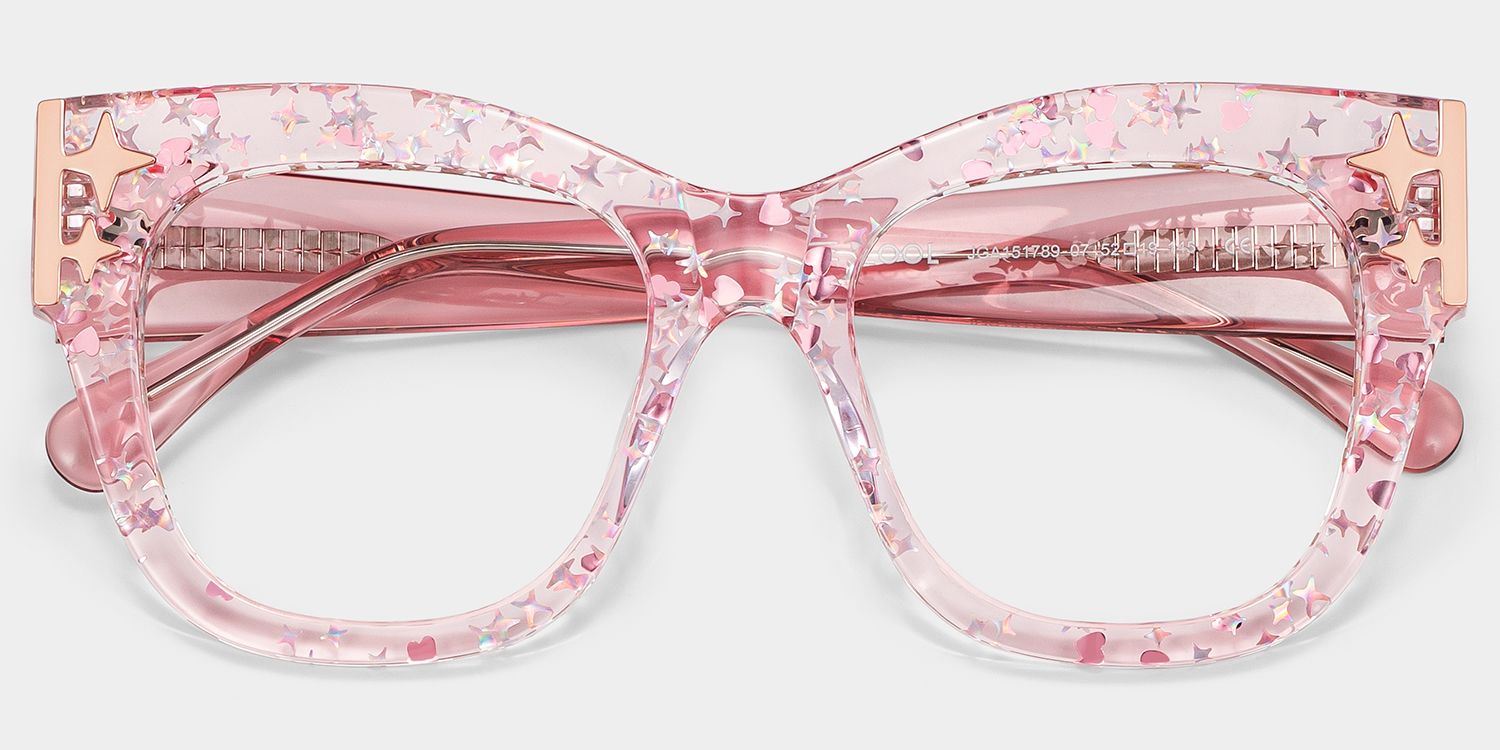 Minfia Rosa Klar Quadratisch Acetat Brille3