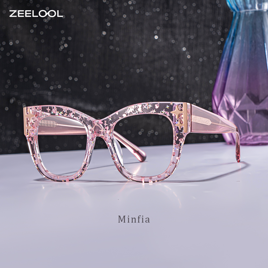 Minfia Rosa Kristall Quadratisch Brille0