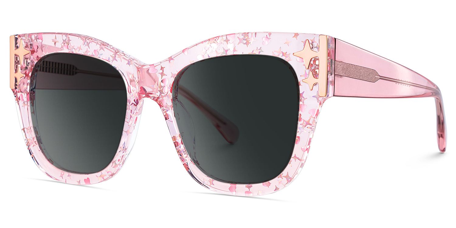 Minfia Rosa Klar Quadratisch Acetat Brille2