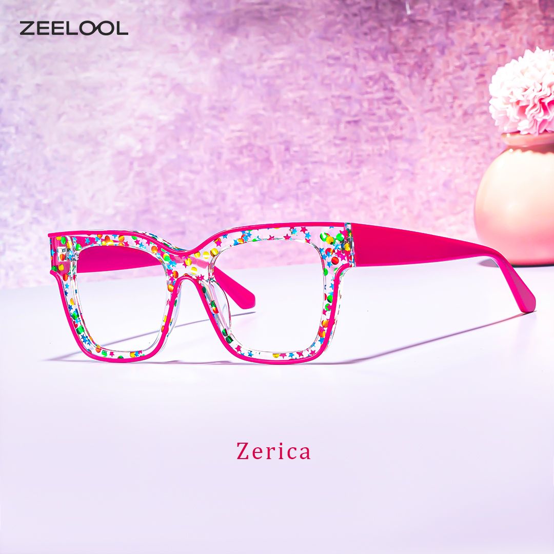 Zerica Rosa-Rot Quadratisch Acetat Brille0