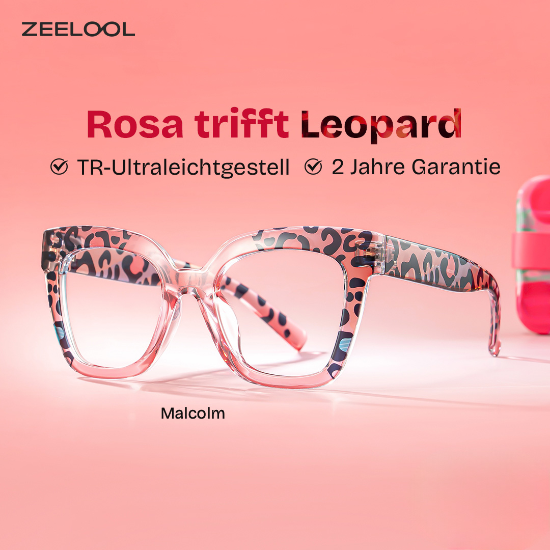 Malcolm Rosa-Leopard Rechteckig Brille