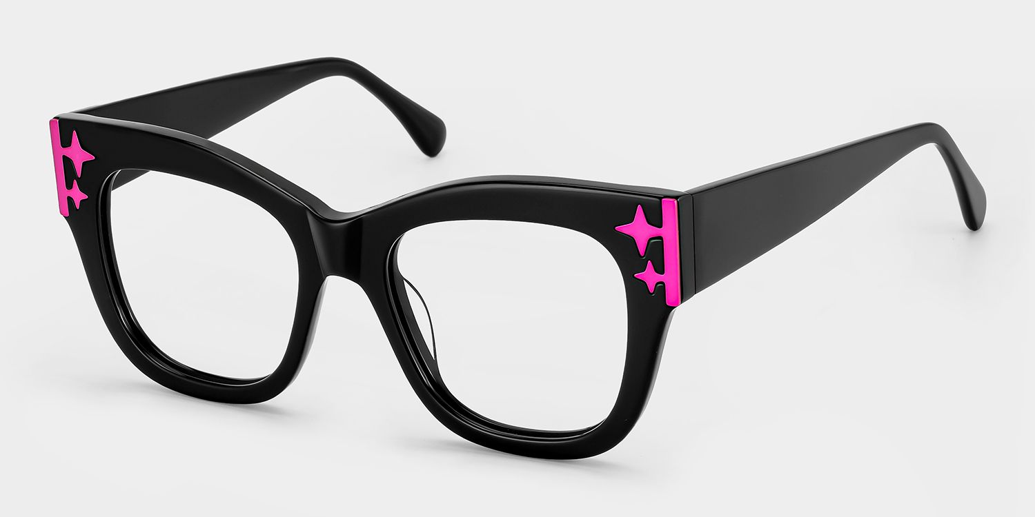 Minfia Schwarz-Rosa Quadratisch Acetat Brille4