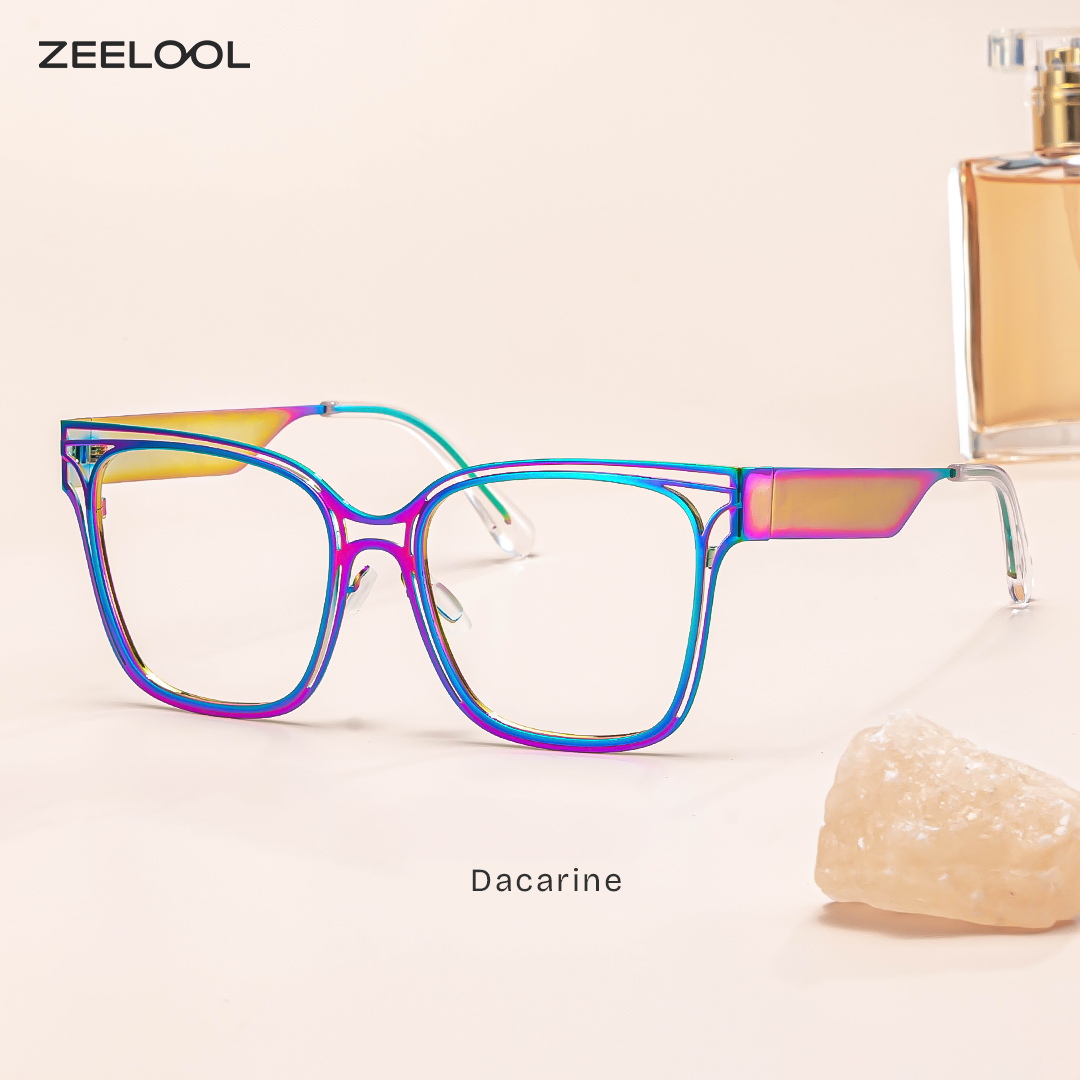 Dacarine Bunt Quadratisch Metall Brille1