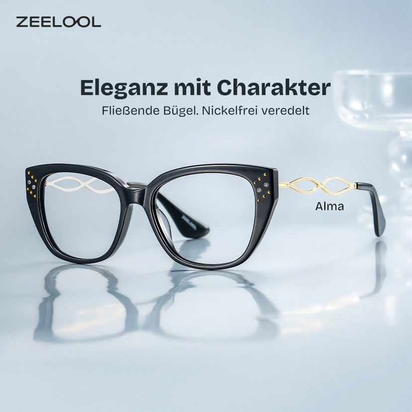 Alma Schwarz Schmetterling Brille
