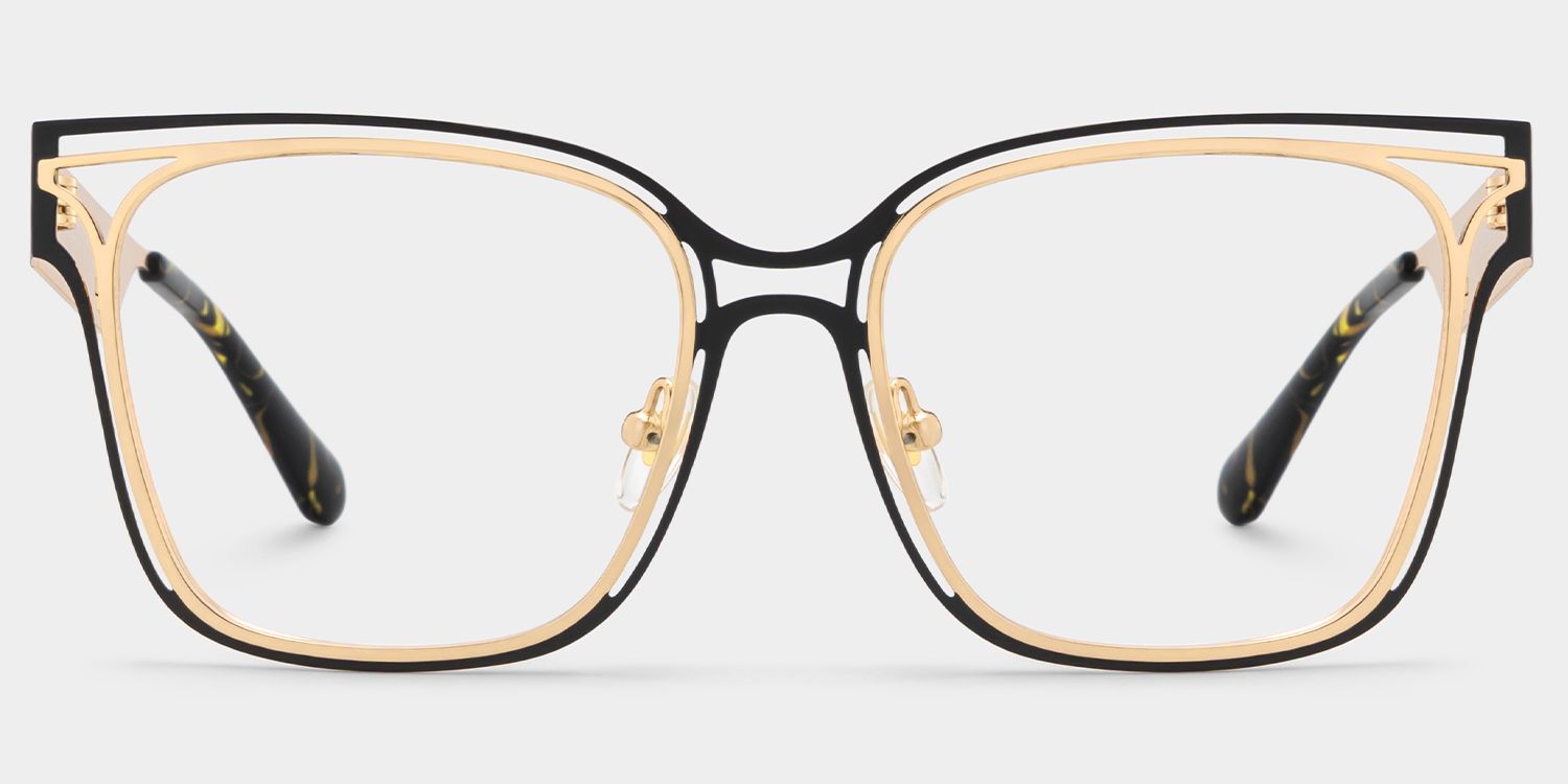 Dacarine Schwarz-Gold Quadratisch Metall Brille2