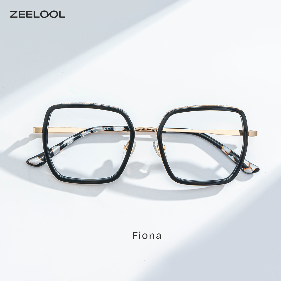 Fiona Schwarz Quadratisch Gemischte-Materialien Brille1