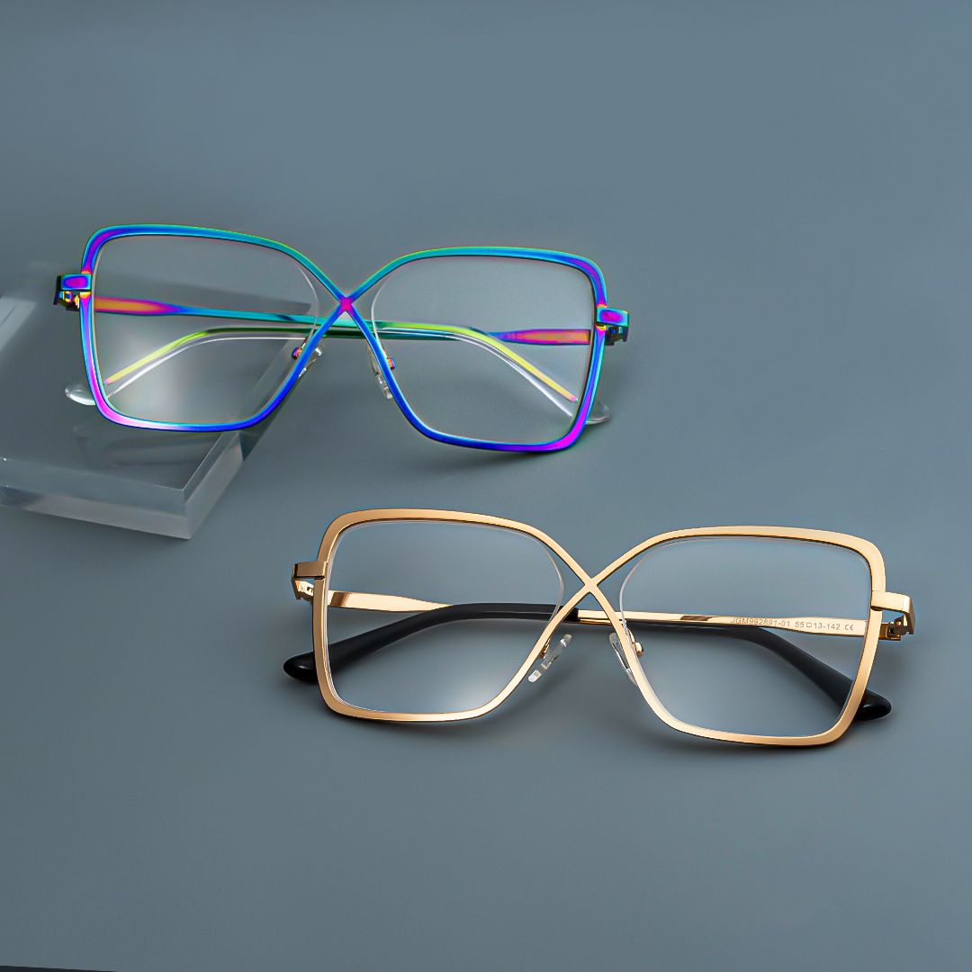 Racquel Gold Quadratisch Metall Brille2