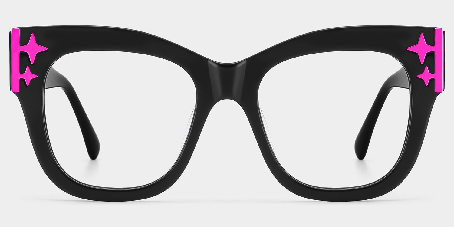 Minfia Schwarz-Rosa Quadratisch Acetat Brille2