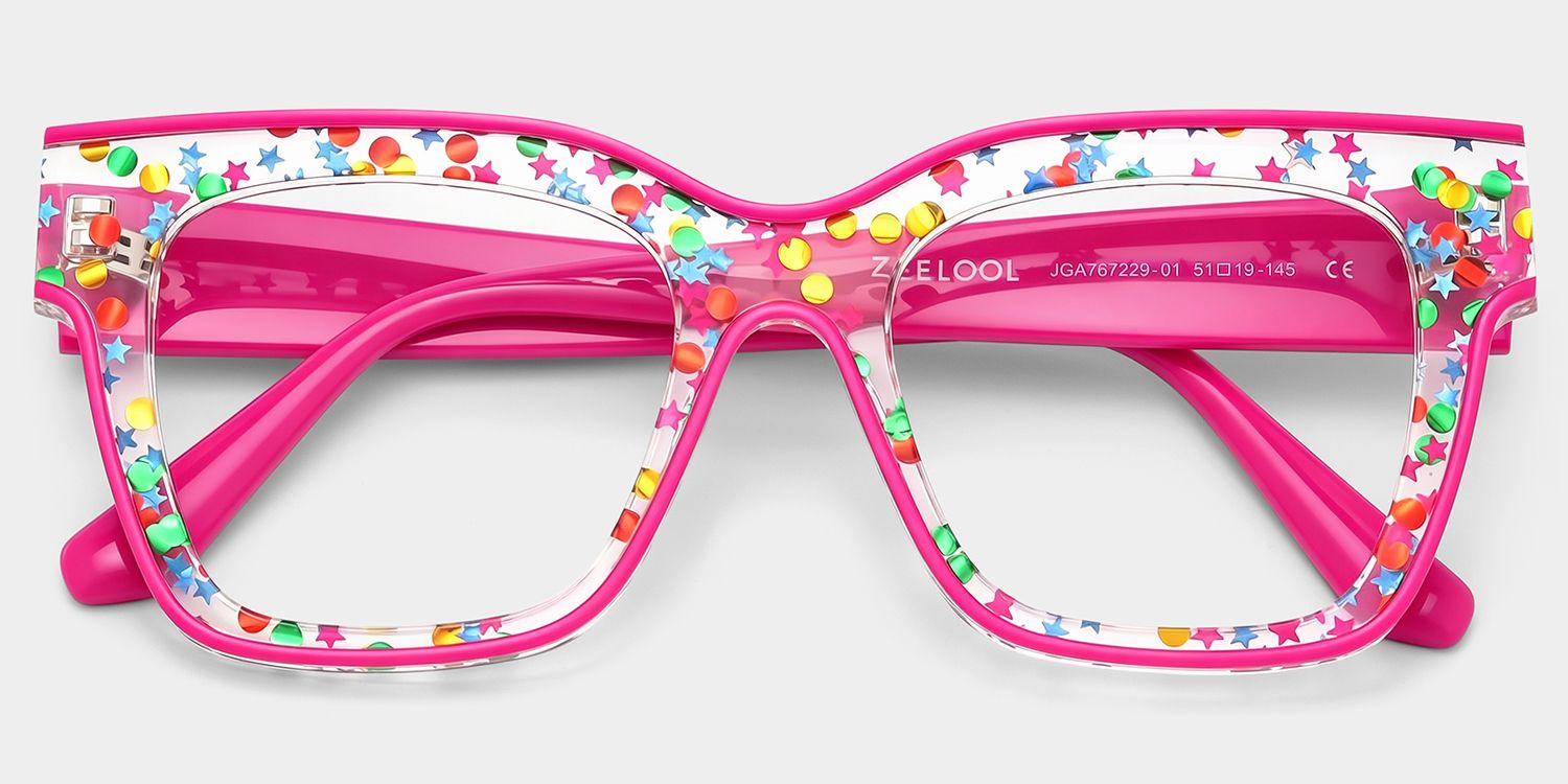 Zerica Rosa-Rot Quadratisch Acetat Brille3