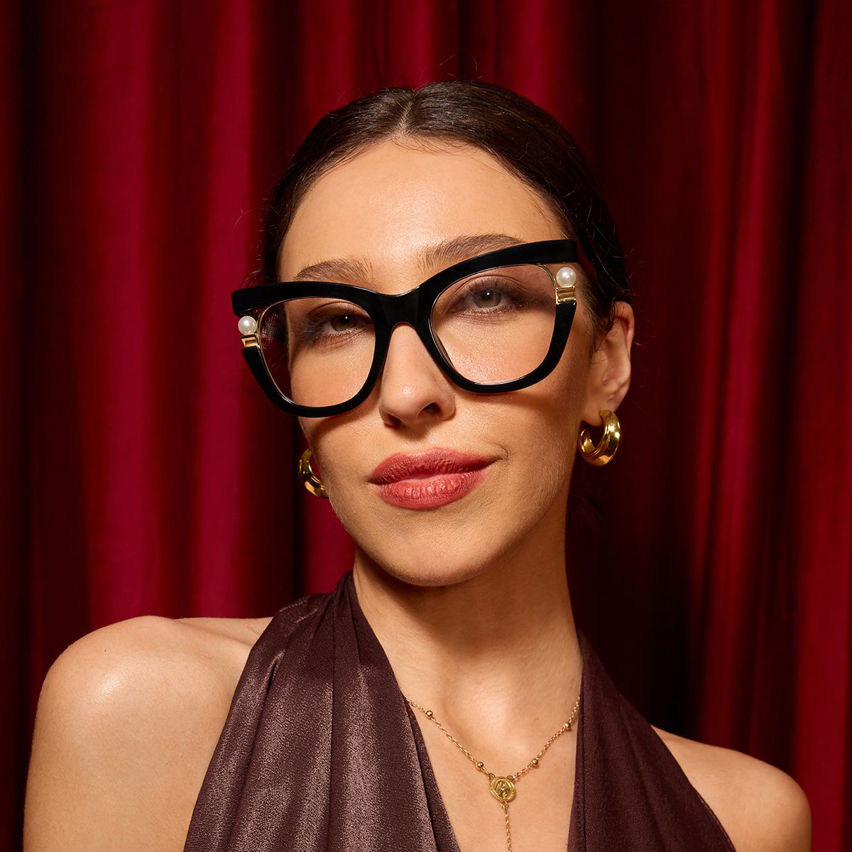 Pearl Schwarz Cateye Gemischte Materialien Brille0