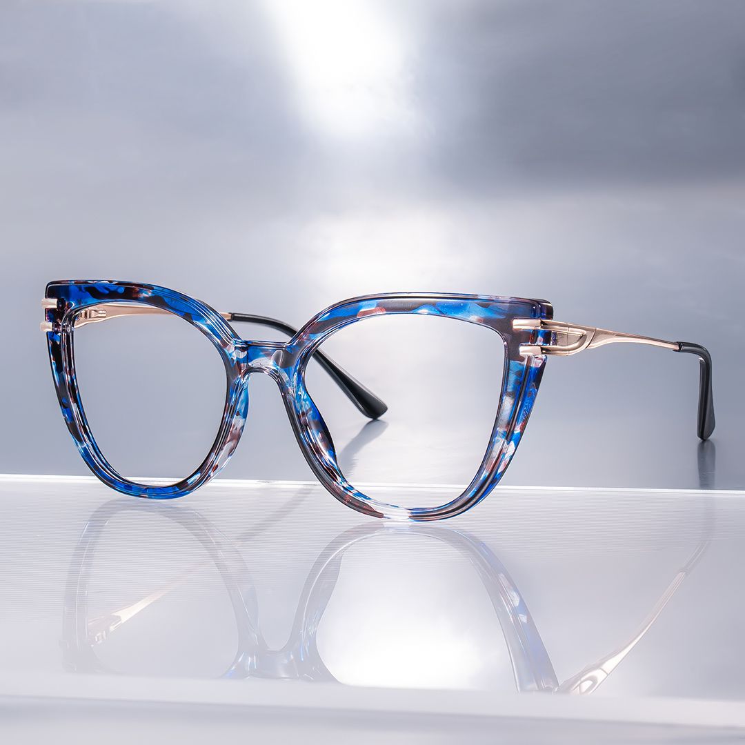 Caitlyn Blumendruck-Blau Cateye Brille1