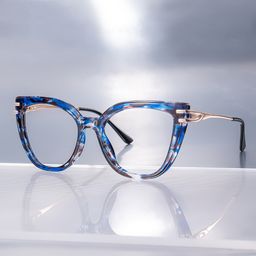 Caitlyn Blumendruck-Blau Cateye Brille1