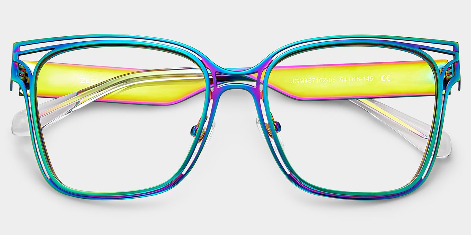 Dacarine Bunt Quadratisch Metall Brille3