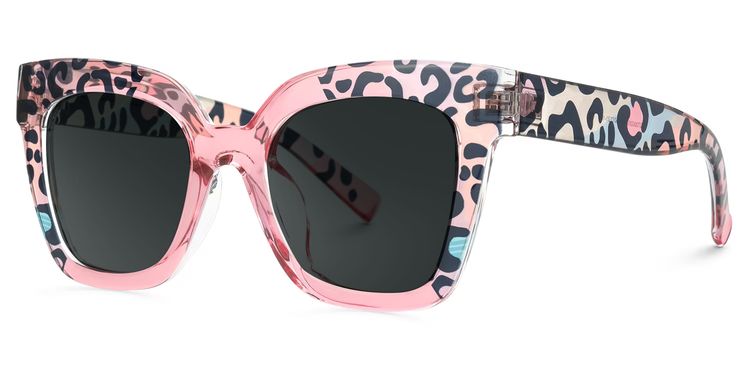 Malcolm Rosa-Leopard Quadratisch Sonnenbrille