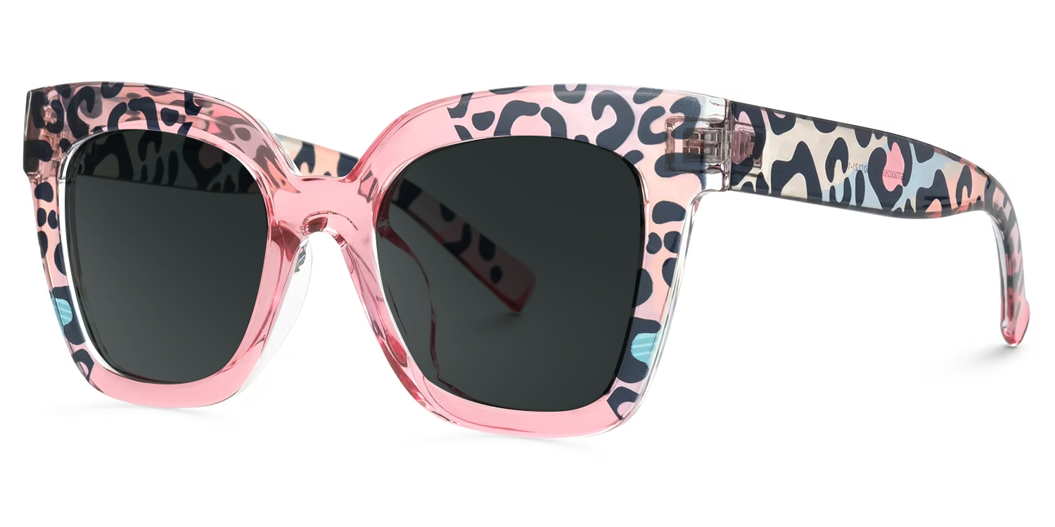 ZEELOOL Malcolm Rosa-Leopard Rechteckig Brille