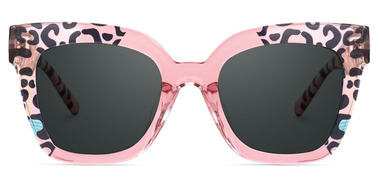 Malcolm Rosa-Leopard Quadratisch Sonnenbrille