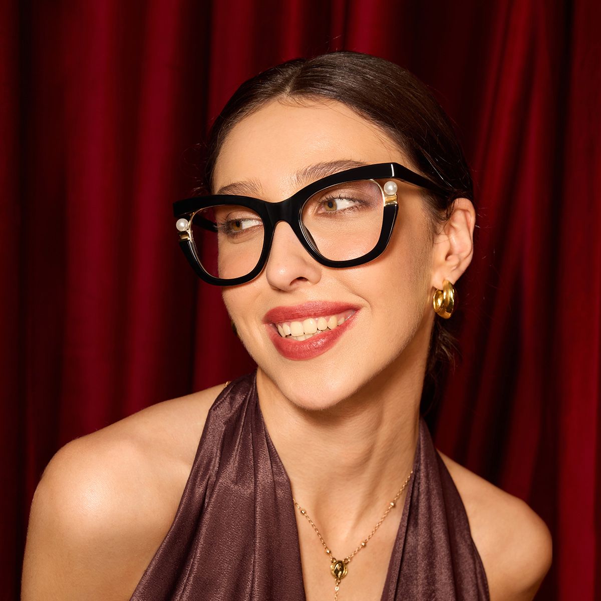 Pearl Schwarz Cateye Gemischte Materialien Brille1