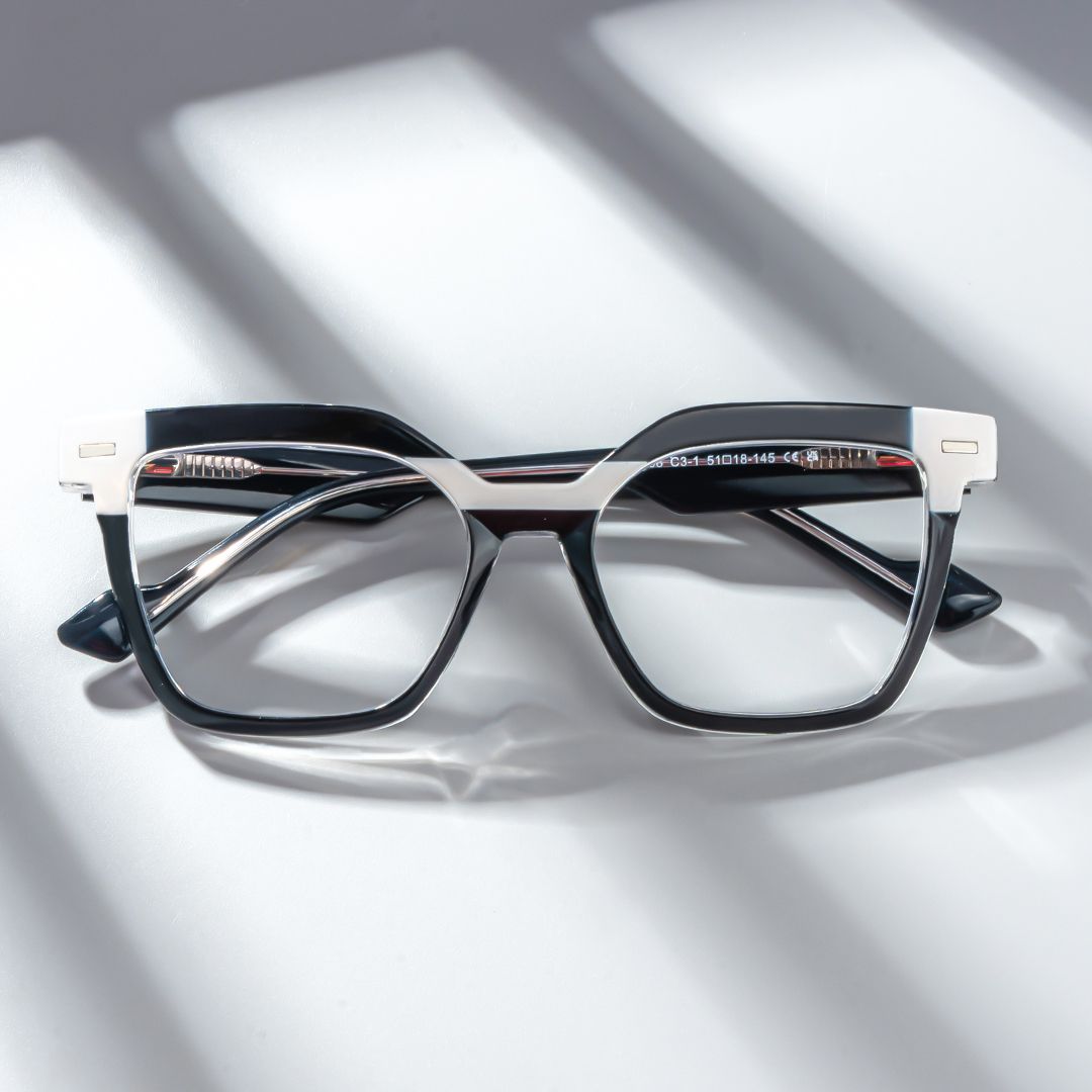 Nidia Schwarz-Weiß Quadratisch TR90 Brille1