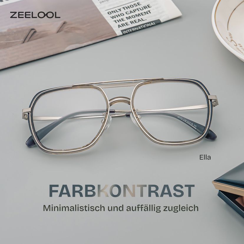 Ella Schwarz-Grau Pilot Brille