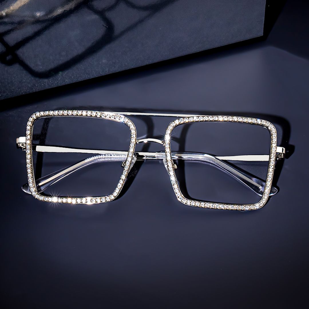 Diva Silber Quadratisch Metall Brille0