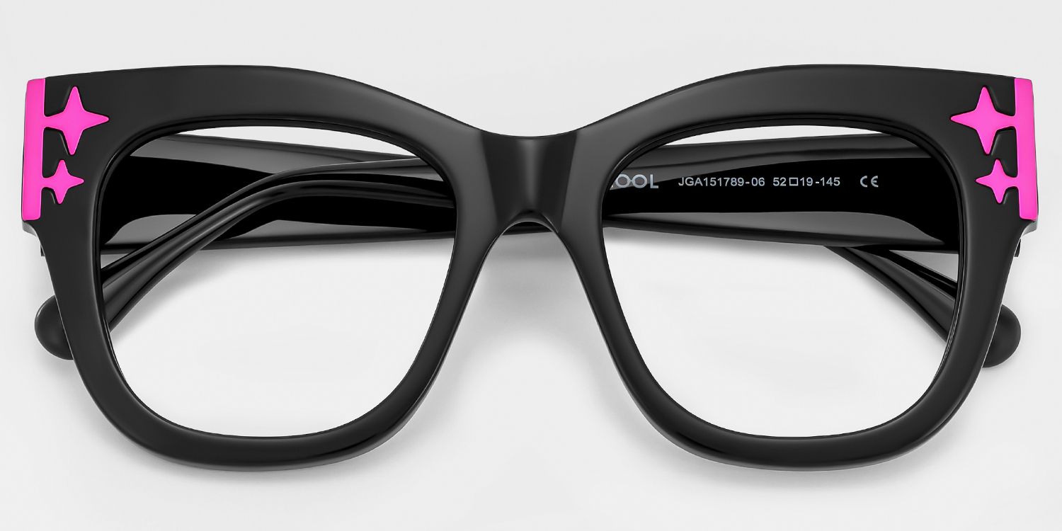 Minfia Schwarz-Rosa Quadratisch Acetat Brille3