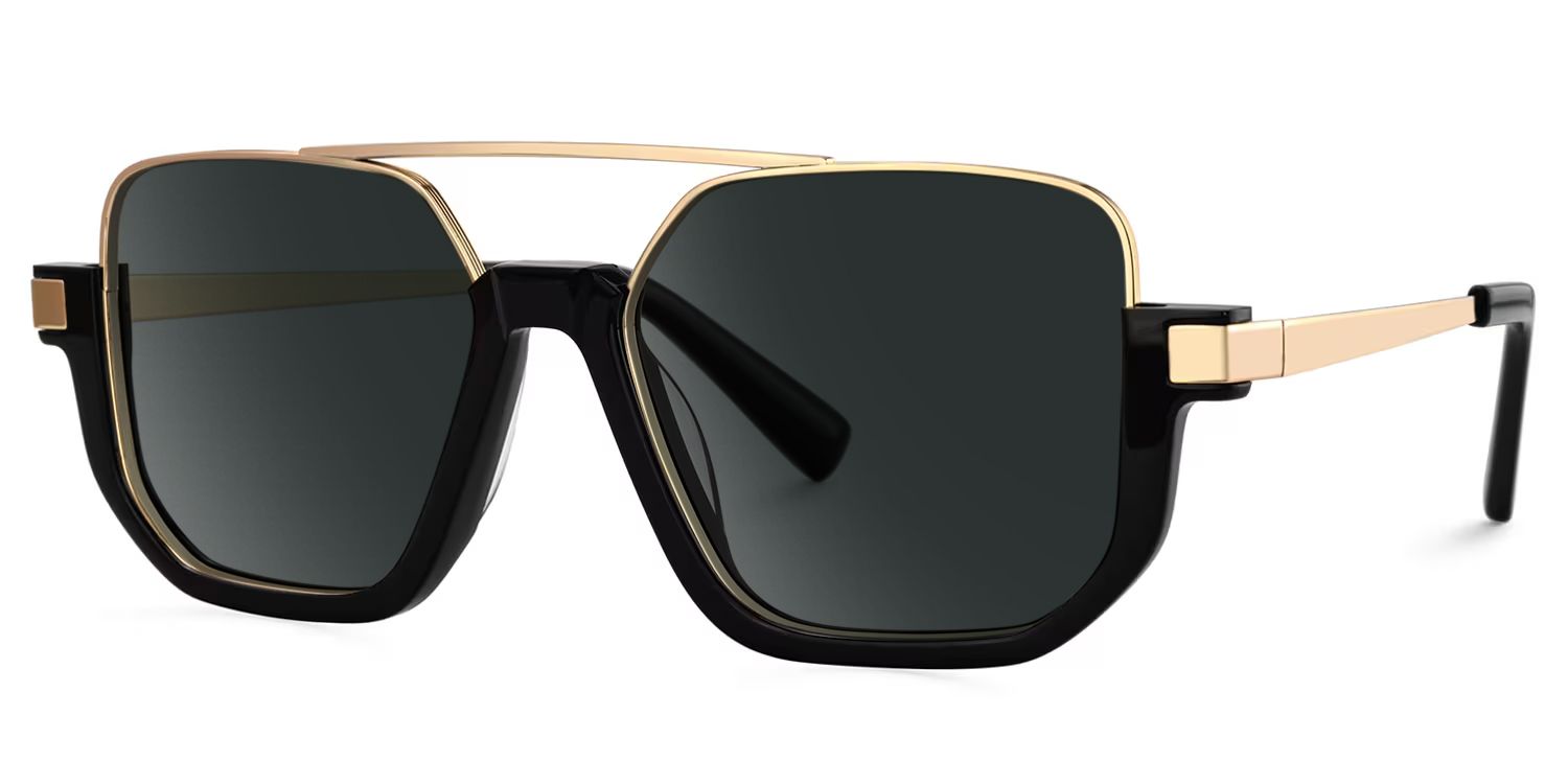 Oromiya Schwarz-Gold Pilot Gemischte-Materialien Brille1