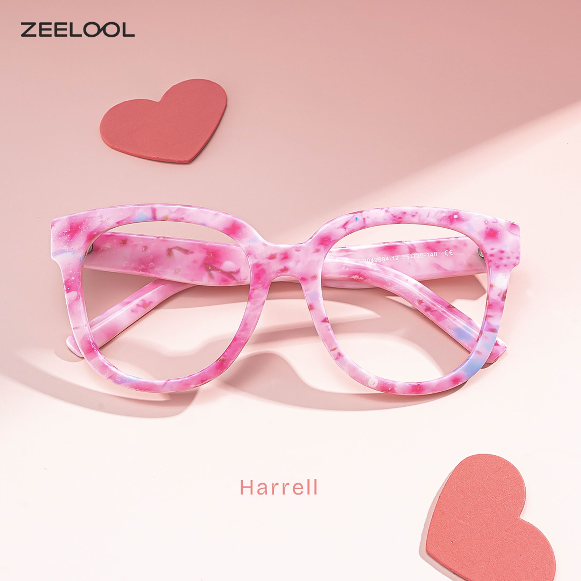 Harrell Rosa Quadratisch Kunststoff Brille1