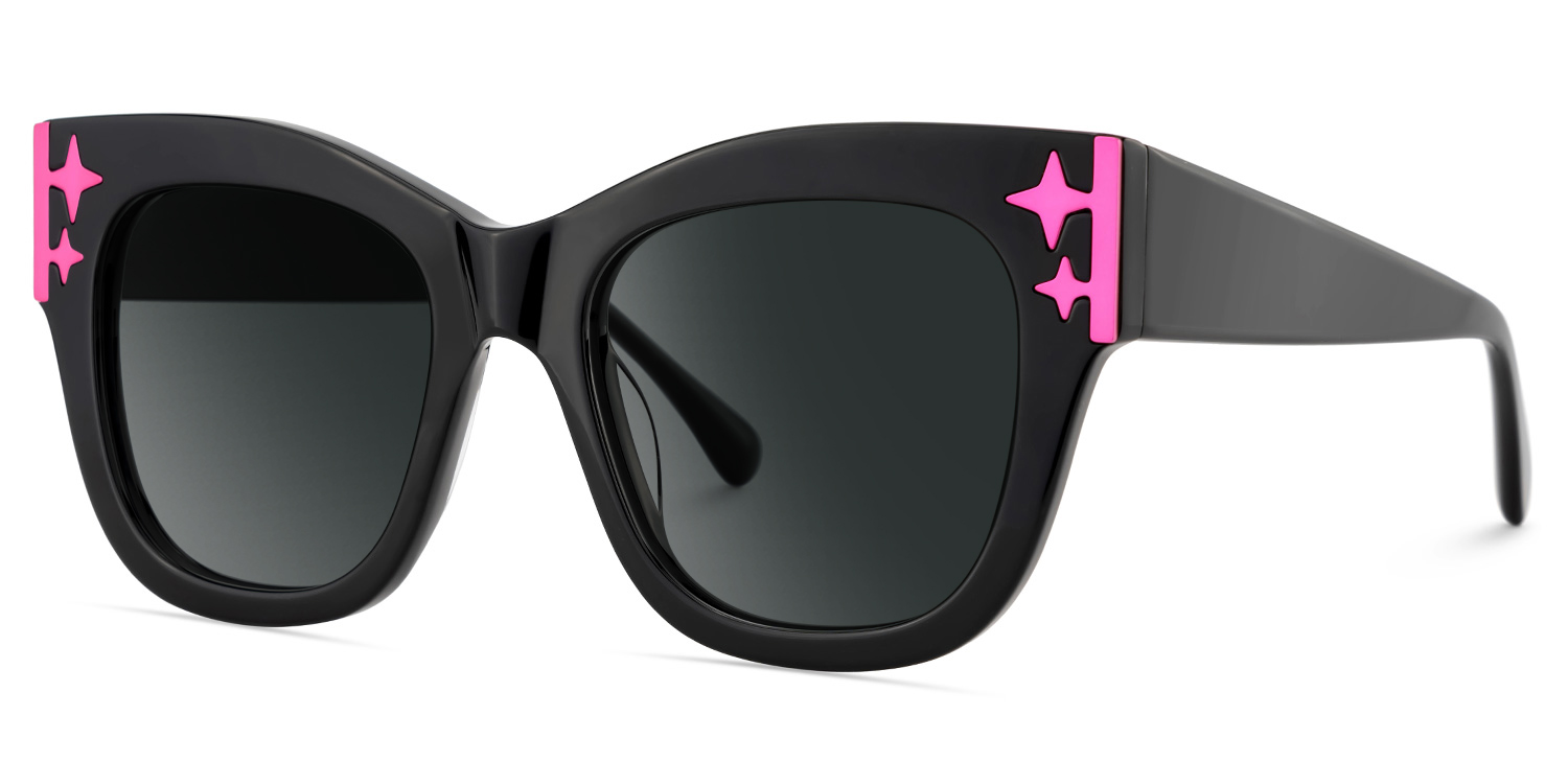 Minfia Schwarz-Rosa Quadratisch Acetat Brille2