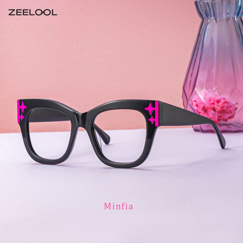 Minfia Schwarz-Rosa Quadratisch Brille