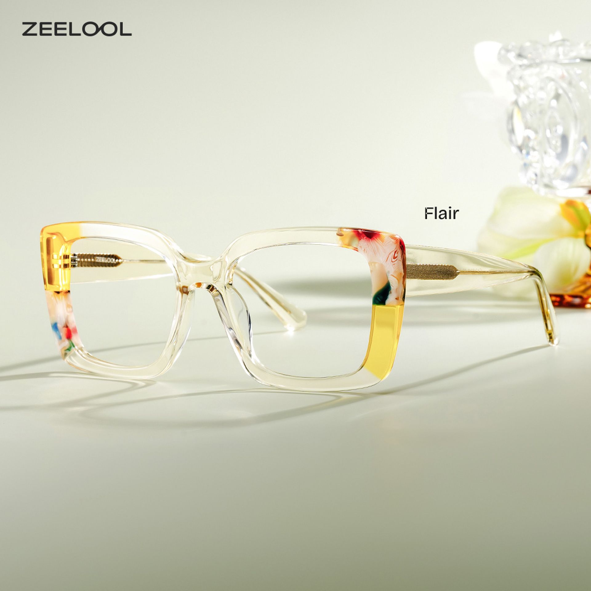 Flair Gelb Quadratisch Brille2