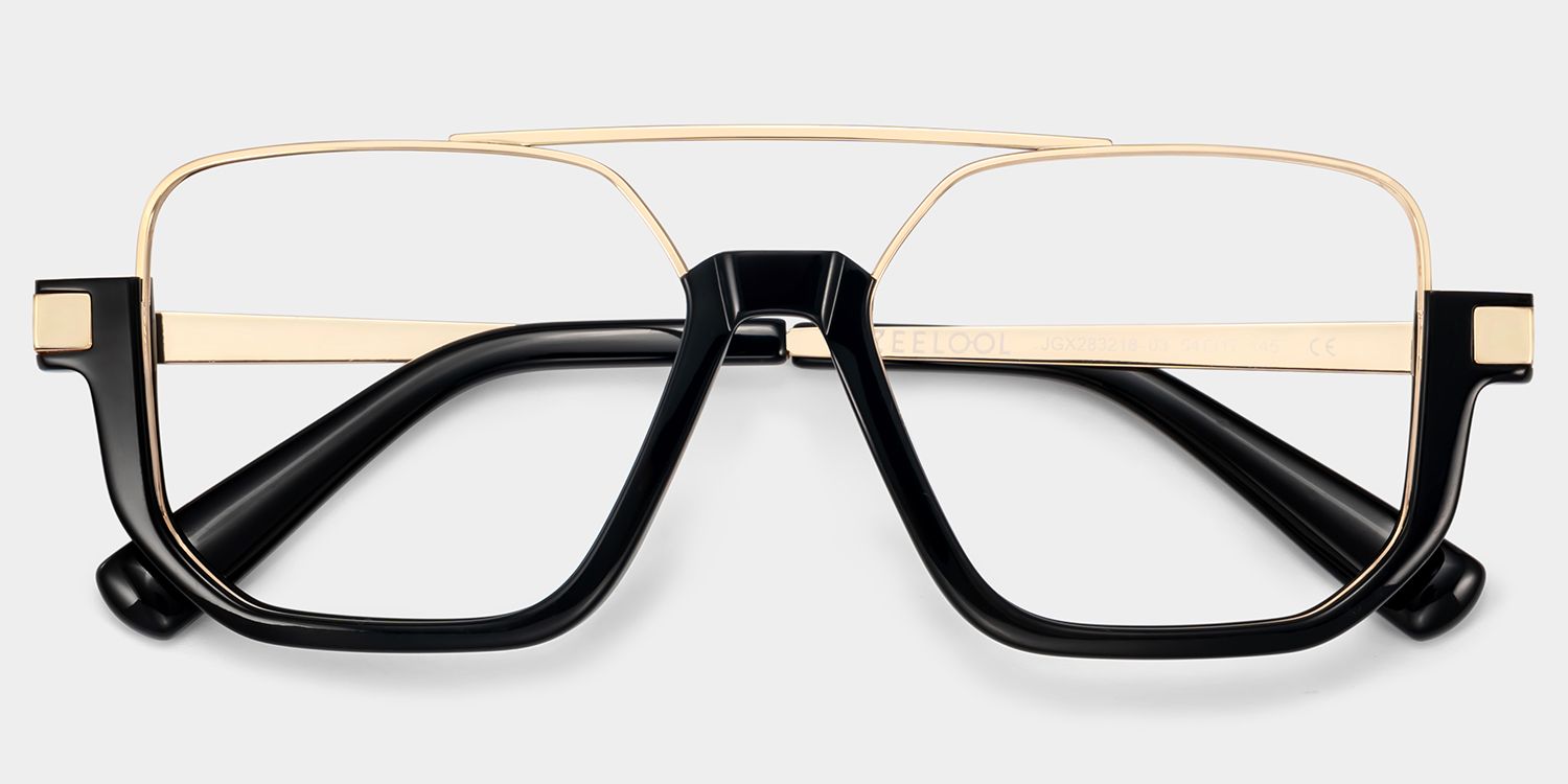 Oromiya Schwarz-Gold Pilot Gemischte-Materialien Brille1