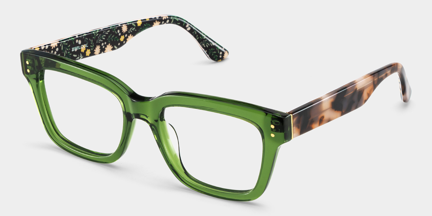 Zinnia Grün Rechteckig Brille2