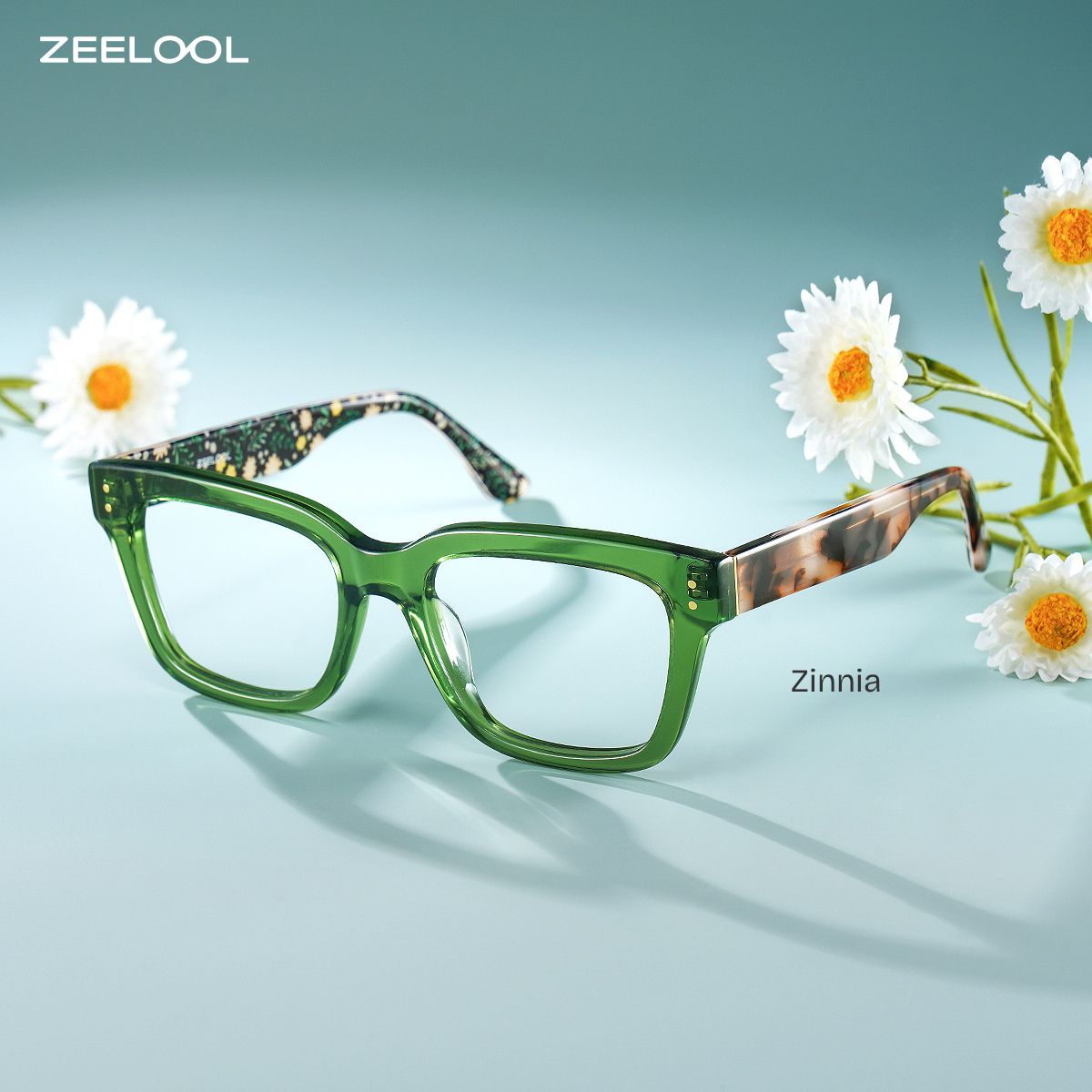 Zinnia Grün Rechteckig Brille0