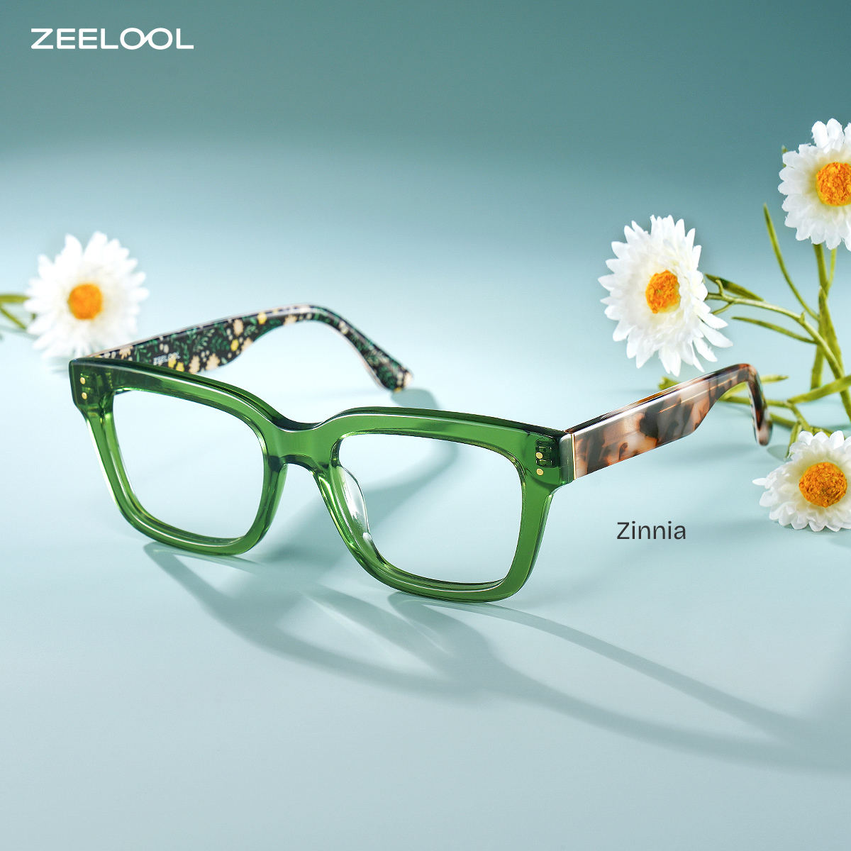 ZEELOOL Zinnia Grün Rechteckig Brille