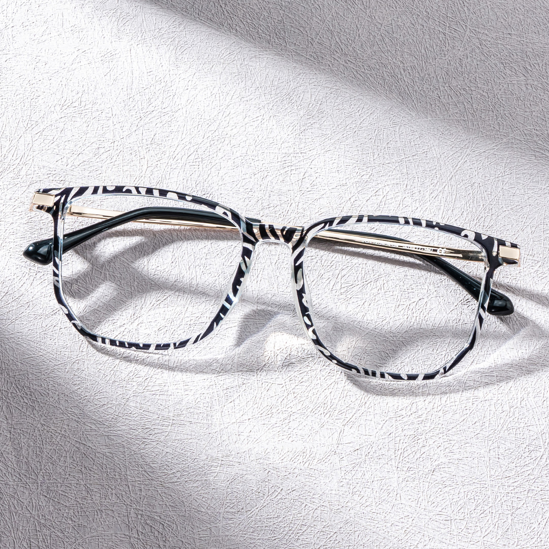 Fezell Schwarz-Weiß Rechteckig Brille1