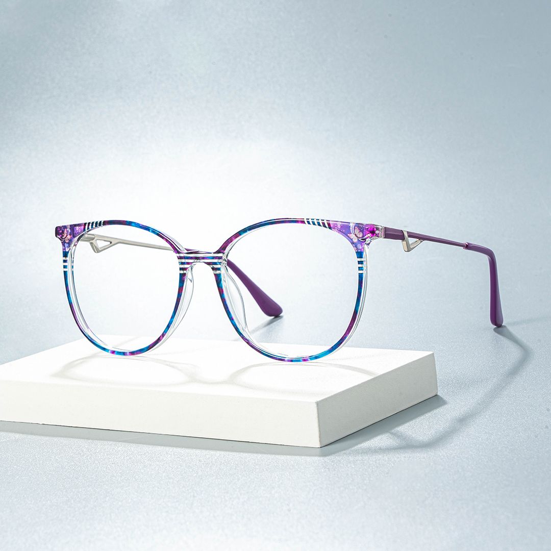 Babbage Blumendruck-Lila Rund Brille0
