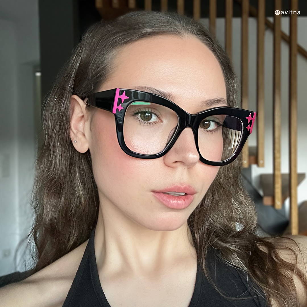 Minfia Schwarz-Rosa Quadratisch Acetat Brille7