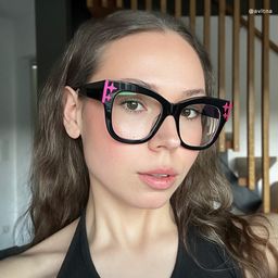 Minfia Schwarz-Rosa Quadratisch Brille7