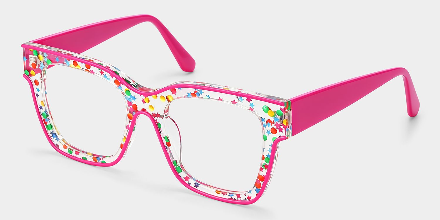 Zerica Rosa-Rot Quadratisch Acetat Brille4