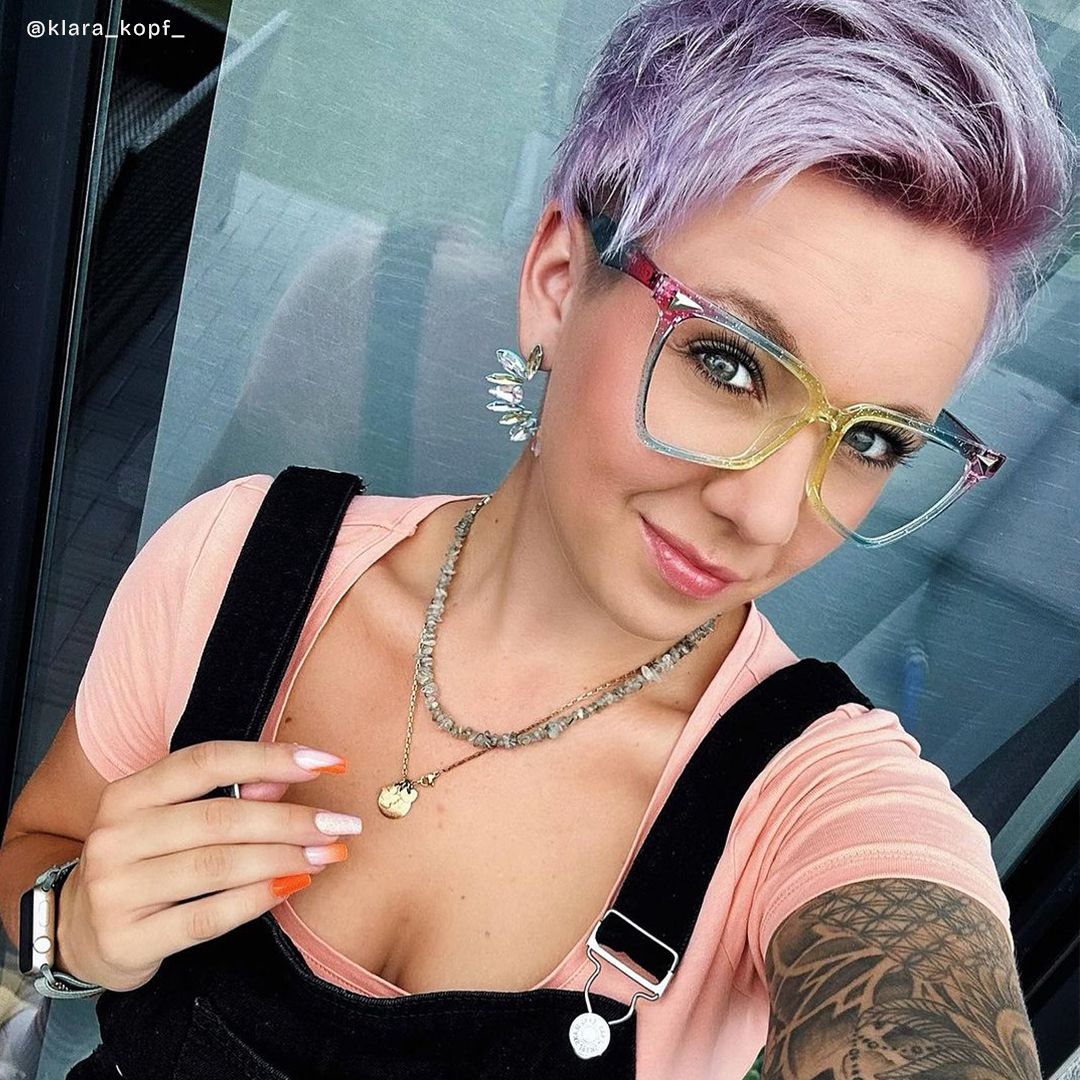 Cicely Blau-Bunt Geometrisch Brille7