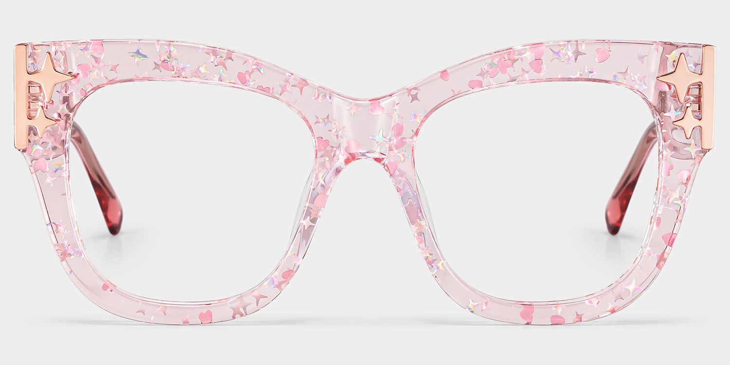 Minfia Rosa Klar Quadratisch Acetat Brille2