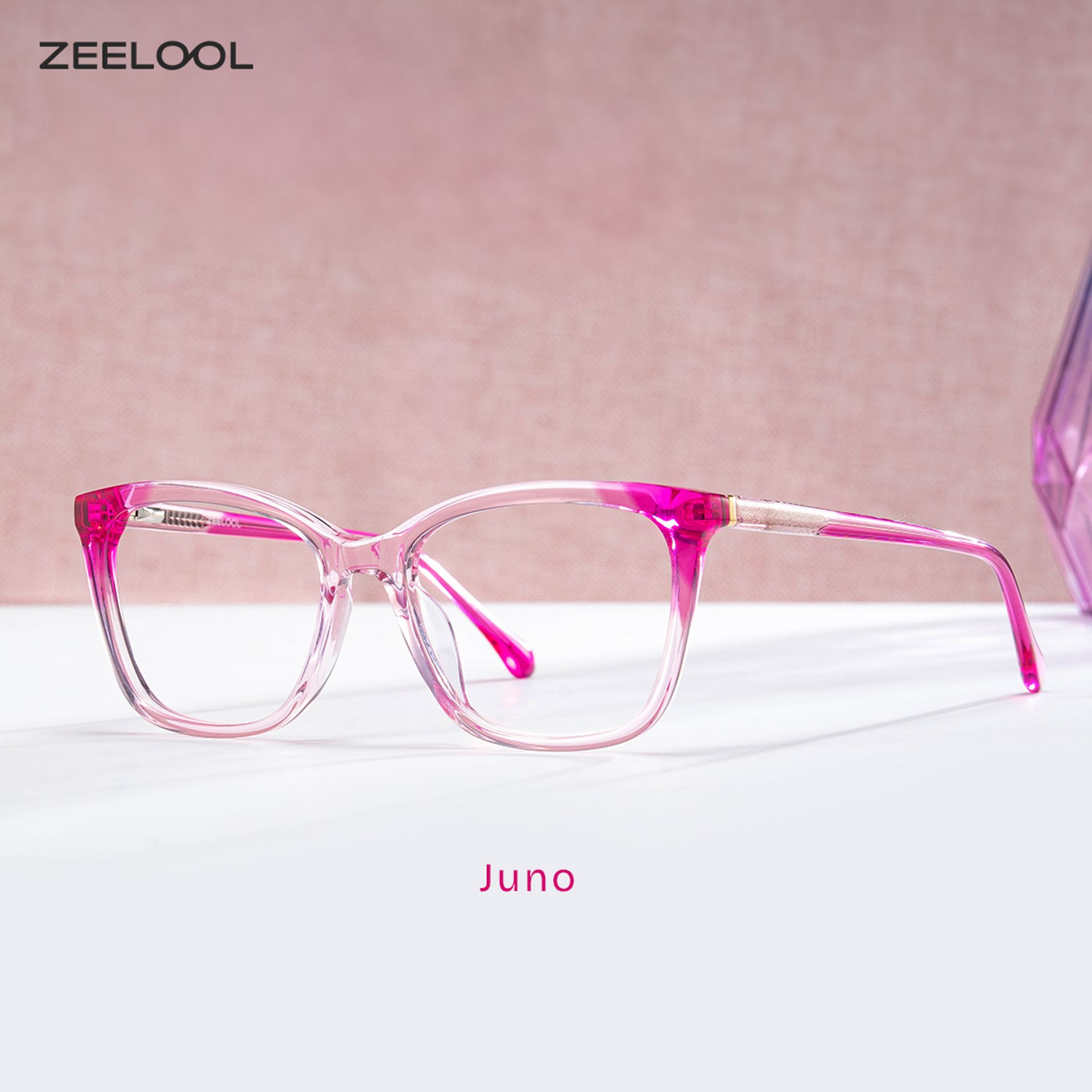 Juno Rosa Rechteckig Brille1