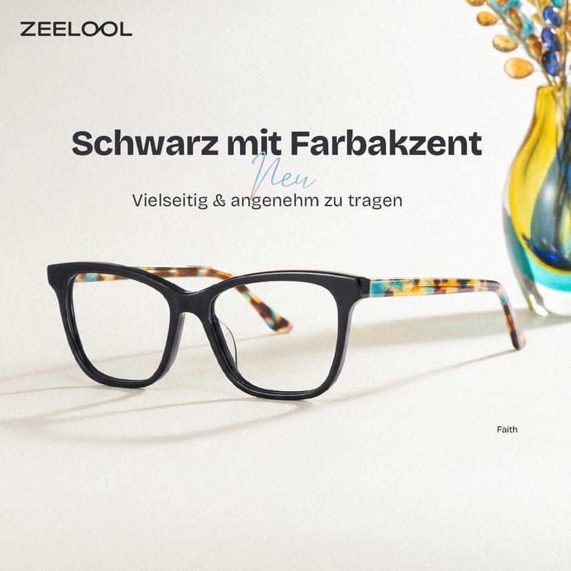 Faith Schwarz Rechteckig Brille
