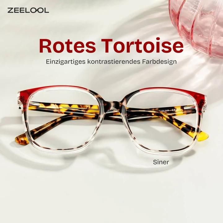 Eckige Schildpatt-Brille mit roter Farbabstimmung0