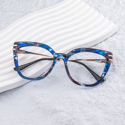 Caitlyn Blumendruck-Blau Cateye Brille0