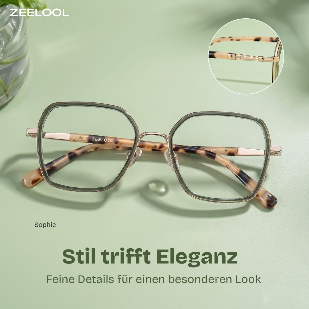 Sophie Grüne Geometrische Brille mit Materialmix-Gestell für Damen | ZEELOOL1