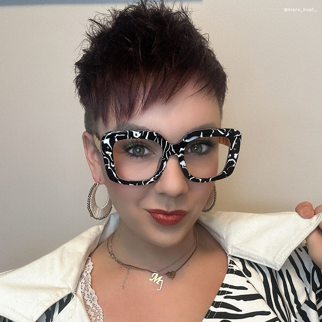 Yary Schwarz-Blumendruck Quadratisch Gemischte-Materialien Brille5
