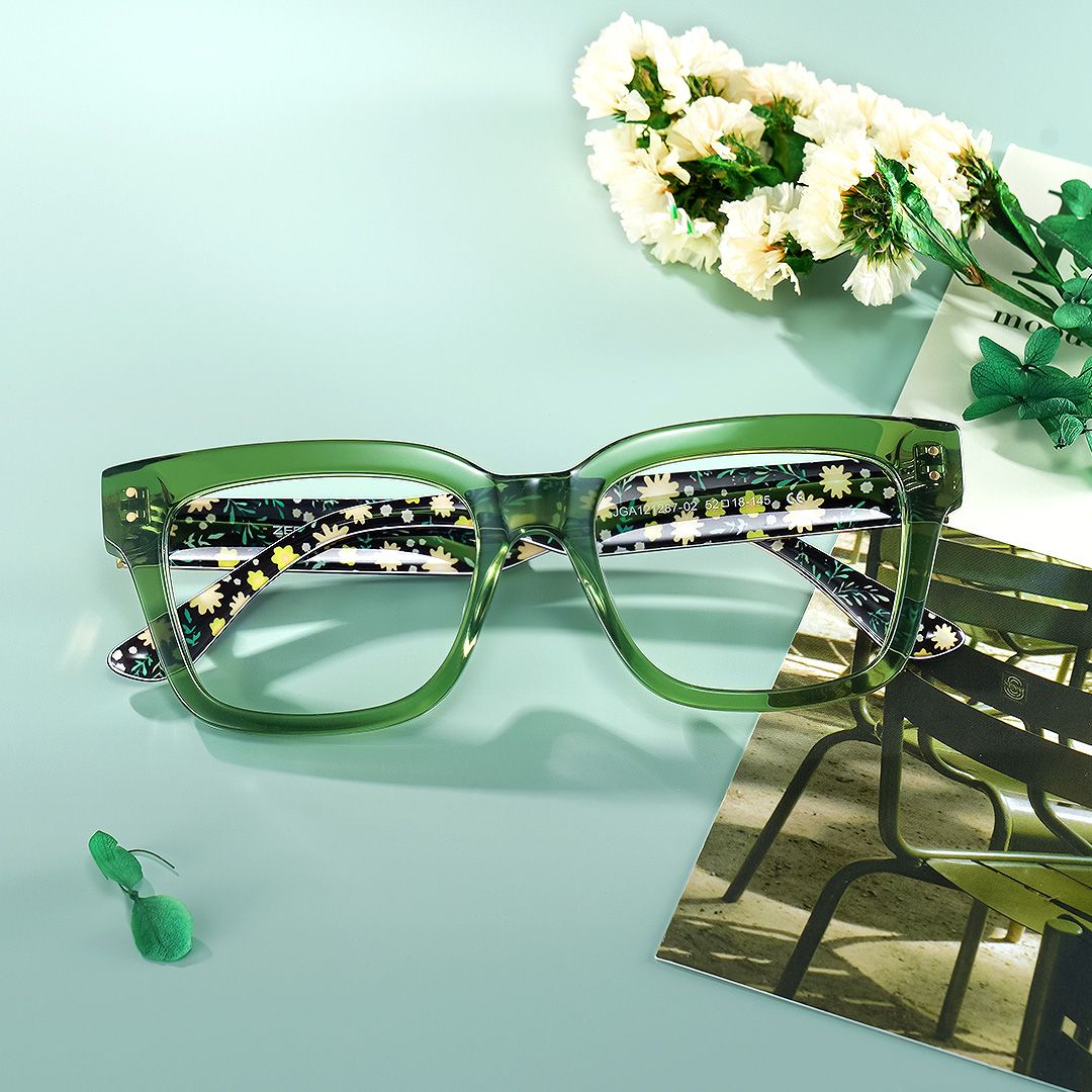 Zinnia Grün Rechteckig Brille1