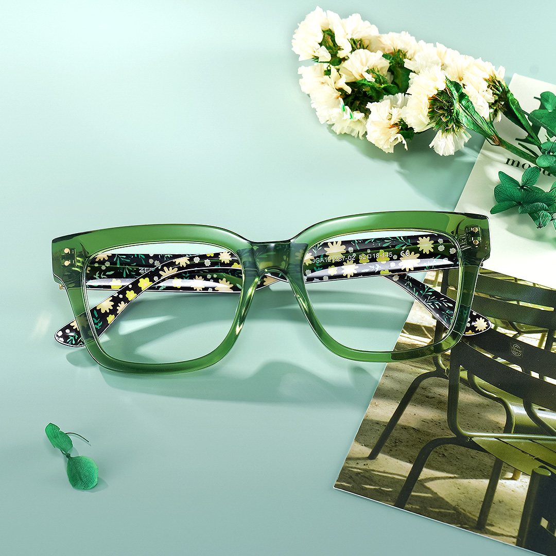 Zinnia Grün Rechteckig Brille1