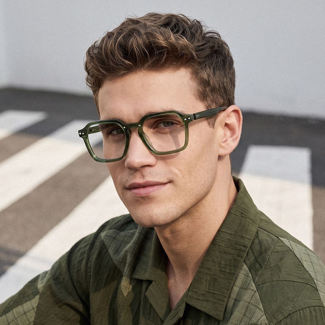 Brendan Grüne Geometrische Brille mit Mischrahmen | ZEELOOL8